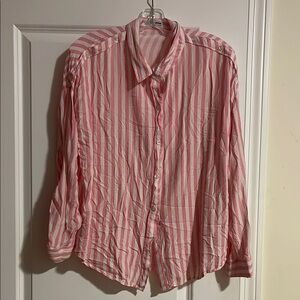 Pink and White Striped Men's Shirt
